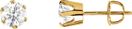 14K Gold Natural Diamond Round 6-Prong Stud Earrings II - Yellow Gold