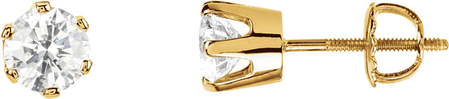 14K Gold Natural Diamond Round 6-Prong Stud Earrings II - Yellow Gold