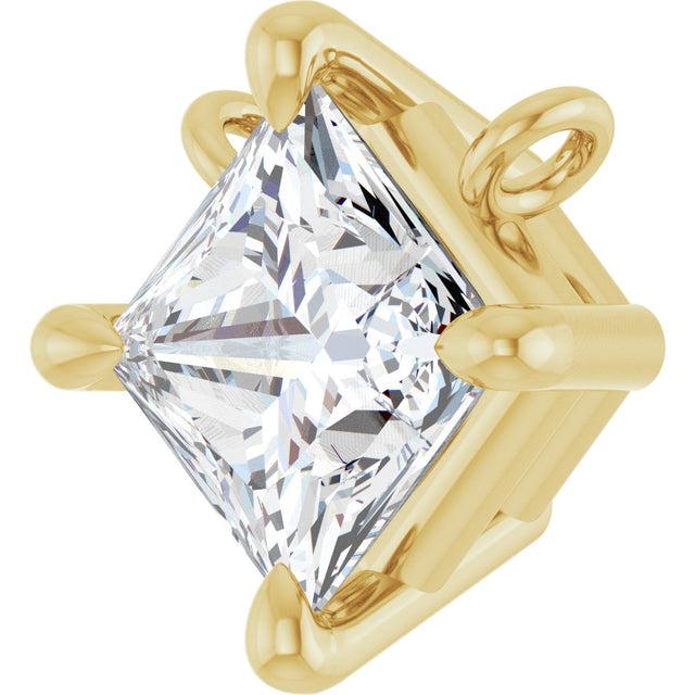 14K Gold Square Lab-Grown Diamond Solitaire Claw-Prong Necklace - Yellow Gold - view 2