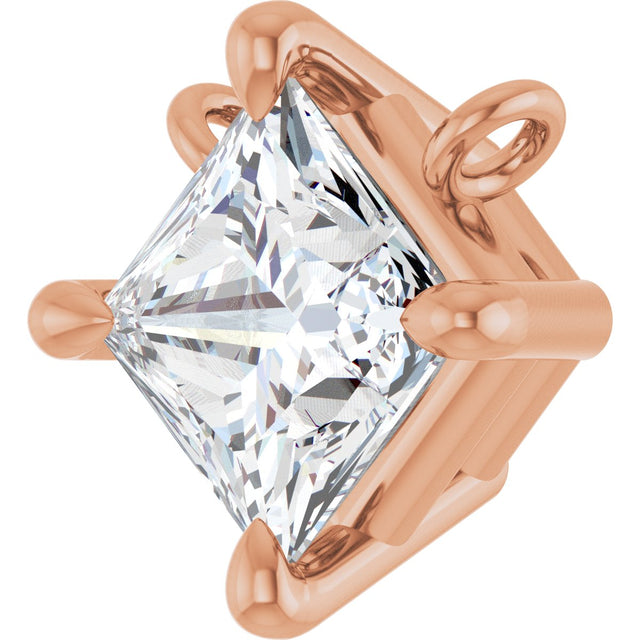 14K Gold Square Lab-Grown Diamond Solitaire Claw-Prong Necklace - Rose Gold - view 2