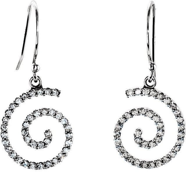 14K Gold Round Natural Diamond Accented Spiral Earrings - view 2