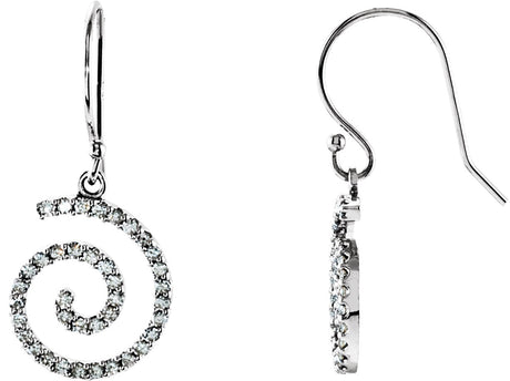 14K Gold Round Natural Diamond Accented Spiral Earrings