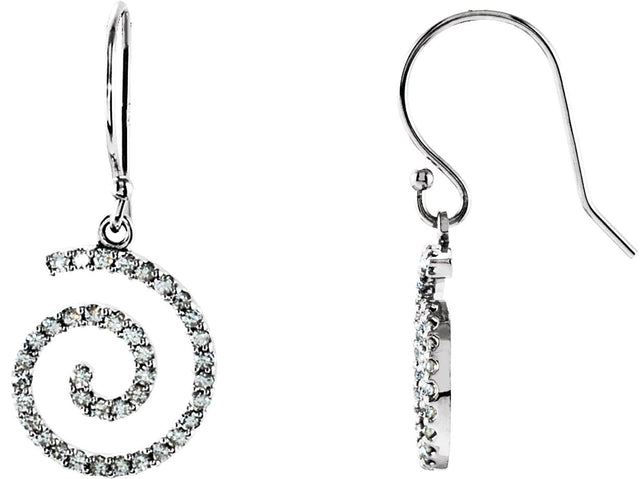 14K Gold Round Natural Diamond Accented Spiral Earrings