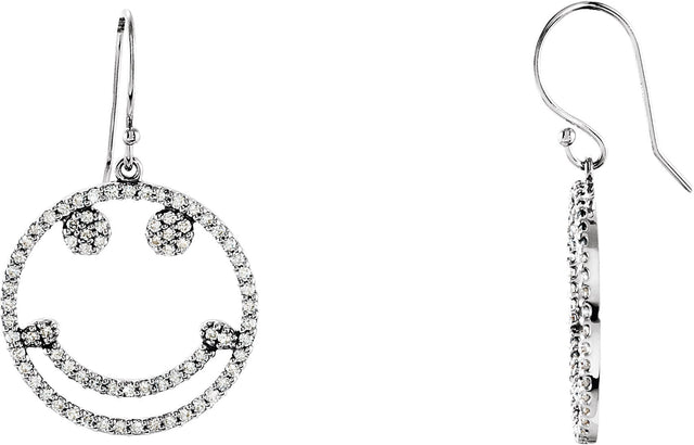 14K Gold Round Natural Diamond Accented Smiley Face Earrings - view 3