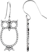 14K Gold Round Natural Diamond Accented Owl Earrings - view 3