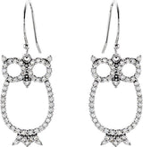 14K Gold Round Natural Diamond Accented Owl Earrings - view 4