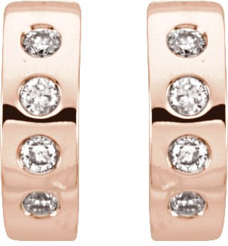 14K Gold Round Natural Diamond Accented Hoop Earrings – 2.1mm Stones - Rose Gold - view 2