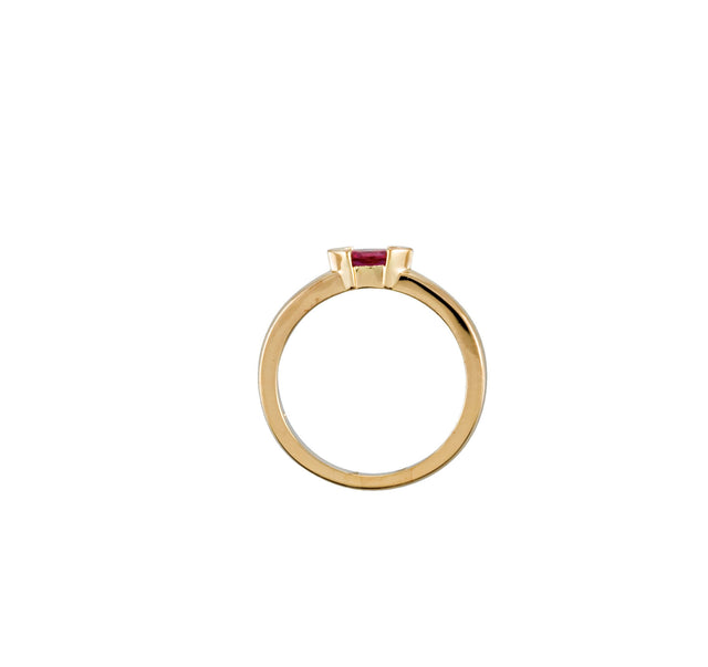 14K Gold Emerald Natural Pink Tourmaline Half-Bezel Family Stackable Ring - Yellow Gold - view 2