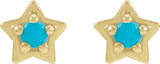 14K Gold Round Natural Turquoise Star Cabochon Earrings - Yellow Gold - view 2