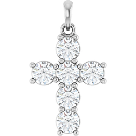 14K Gold Round Lab-Grown Diamond Accented Cross Necklace or Pendant – up to 1 1/2 CTW - White Gold