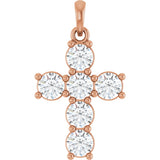 14K Gold Round Natural Diamond Accented Cross Necklace or Pendant – up to 1 1/2 CTW - Rose Gold