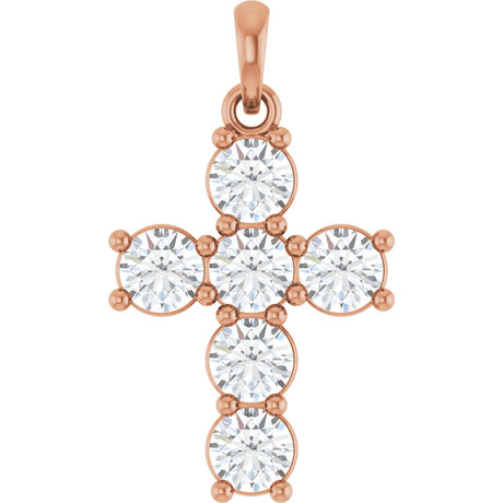 14K Gold Round Natural Diamond Accented Cross Necklace or Pendant – up to 1 1/2 CTW - Rose Gold