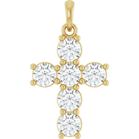 14K Gold Round Lab-Grown Diamond Accented Cross Necklace or Pendant – up to 1 1/2 CTW - Yellow Gold