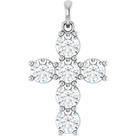 14K Gold Round Lab-Grown Diamond Accented Cross Necklace or Pendant – up to 1 1/2 CTW - White Gold