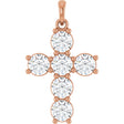 14K Gold Round Natural Diamond Accented Cross Necklace or Pendant – up to 1 1/2 CTW - Rose Gold