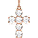 14K Gold Round Natural Diamond Accented Cross Necklace or Pendant – up to 1 1/2 CTW - Rose Gold