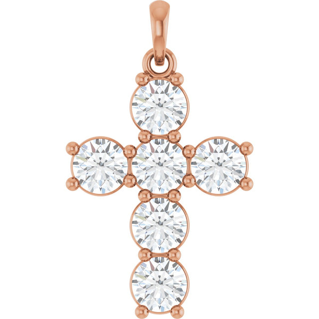 14K Gold Round Natural Diamond Accented Cross Necklace or Pendant – up to 1 1/2 CTW - Rose Gold