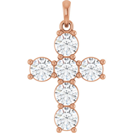 14K Gold Round Lab-Grown Diamond Accented Cross Necklace or Pendant – up to 1 1/2 CTW - Rose Gold