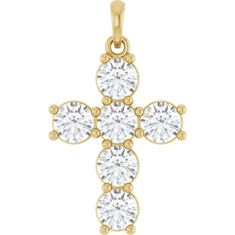14K Gold Round Natural Diamond Accented Cross Necklace or Pendant – up to 1 1/2 CTW - Yellow Gold
