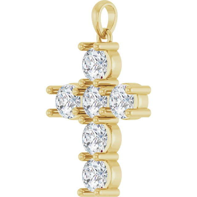 14K Gold Round Natural Diamond Accented Cross Necklace or Pendant – up to 1 1/2 CTW - Yellow Gold - view 2