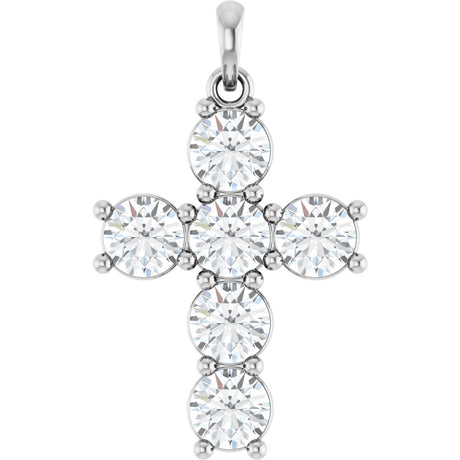 14K Gold Round Lab-Grown Diamond Accented Cross Necklace or Pendant – up to 1 1/2 CTW - White Gold