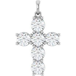 Platinum Round Natural Diamond Accented Cross Necklace or Pendant – up to 1 3/8 CTW