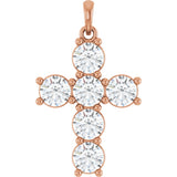 14K Gold Round Natural Diamond Accented Cross Necklace or Pendant – up to 1 1/2 CTW - Rose Gold