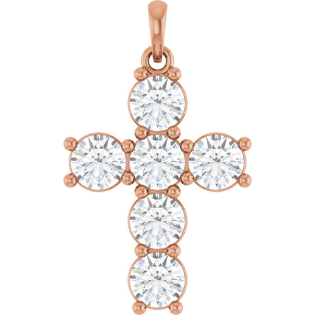 14K Gold Round Lab-Grown Diamond Accented Cross Necklace or Pendant – up to 1 1/2 CTW - Rose Gold