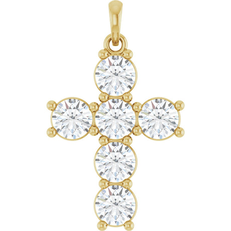 14K Gold Round Lab-Grown Diamond Accented Cross Necklace or Pendant – up to 1 1/2 CTW - Yellow Gold