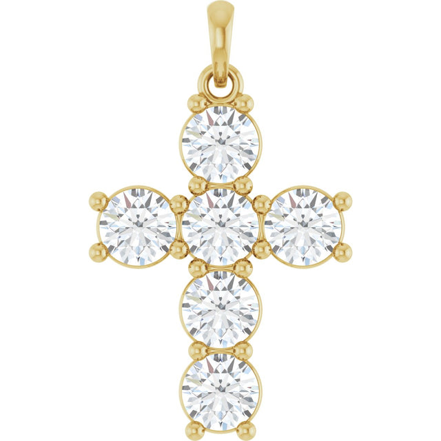 14K Gold Round Lab-Grown Diamond Accented Cross Necklace or Pendant – up to 1 1/2 CTW - Yellow Gold