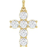 14K Gold Round Natural Diamond Accented Cross Necklace or Pendant – up to 1 1/2 CTW - Yellow Gold