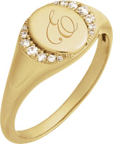 14K Gold Round Natural Diamond Engravable Accented Signet Ring – 1/10 CTW - Yellow Gold - view 5
