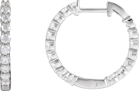14K Gold Round Lab-Grown Diamond Inside-Outside Hoop Earrings – 1.5-3mm Stones - White Gold