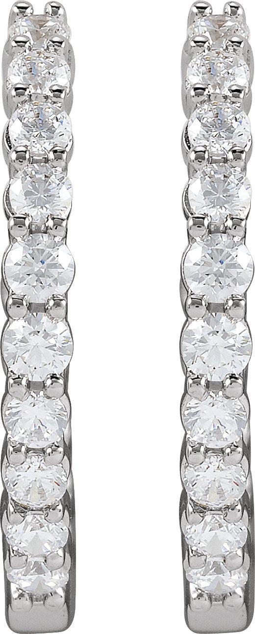 14K Gold Round Lab-Grown Diamond Inside-Outside Hoop Earrings – 1.5-3mm Stones - White Gold - view 3