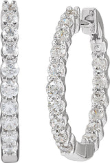 14K Gold Round Lab-Grown Diamond Inside-Outside Hoop Earrings – 1.5-3mm Stones - White Gold - view 2