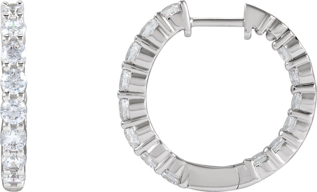 14K Gold Round Lab-Grown Diamond Inside-Outside Hoop Earrings – up to 1/2 CTW - White Gold