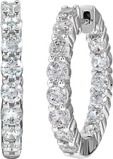 14K Gold Round Lab-Grown Diamond Inside-Outside Hoop Earrings – 1.5-3mm Stones - White Gold - view 2