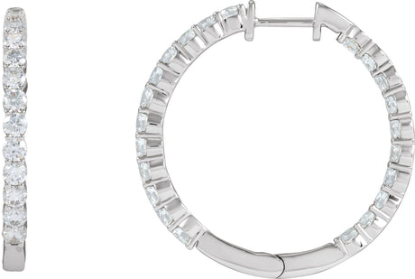 14K Gold Round Lab-Grown Diamond Inside-Outside Hoop Earrings – up to 1/2 CTW - White Gold