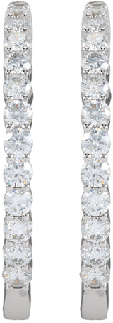 14K Gold Round Lab-Grown Diamond Inside-Outside Hoop Earrings – 1.5-3mm Stones - White Gold - view 2