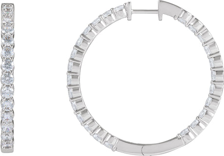 14K Gold Round Lab-Grown Diamond Inside-Outside Hoop Earrings – 1.5-3mm Stones - White Gold