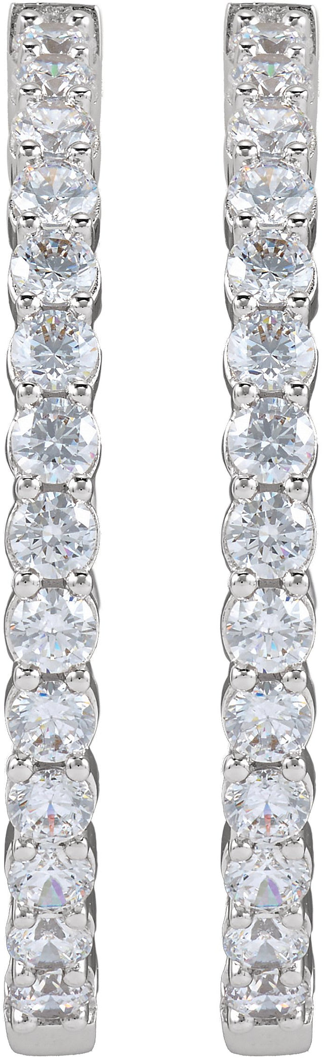 14K Gold Round Lab-Grown Diamond Inside-Outside Hoop Earrings – 1.5-3mm Stones - White Gold - view 3