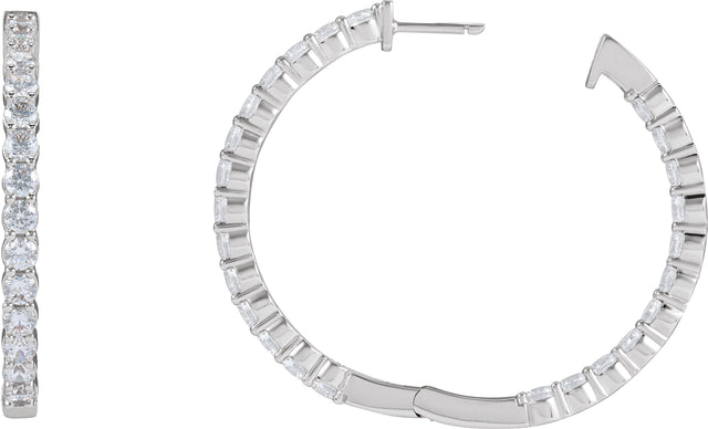 14K Gold Round Lab-Grown Diamond Inside-Outside Hoop Earrings – 1.5-3mm Stones - White Gold - view 4