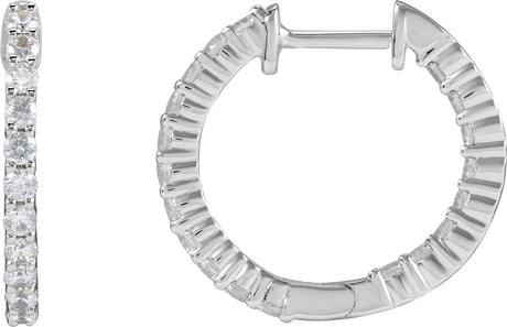 14K Gold Round Lab-Grown Diamond Inside-Outside Hoop Earrings – 1.5-3mm Stones - White Gold