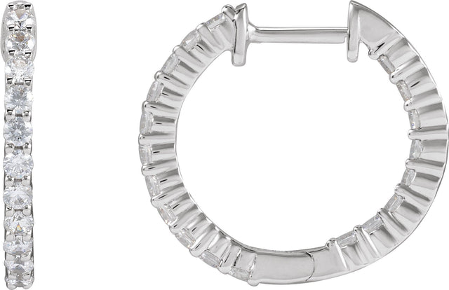 14K Gold Round Lab-Grown Diamond Inside-Outside Hoop Earrings – up to 1/2 CTW - White Gold