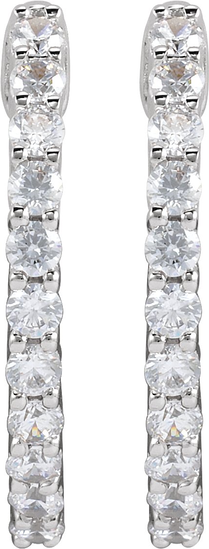 14K Gold Round Lab-Grown Diamond Inside-Outside Hoop Earrings – 1.5-3mm Stones - White Gold - view 3