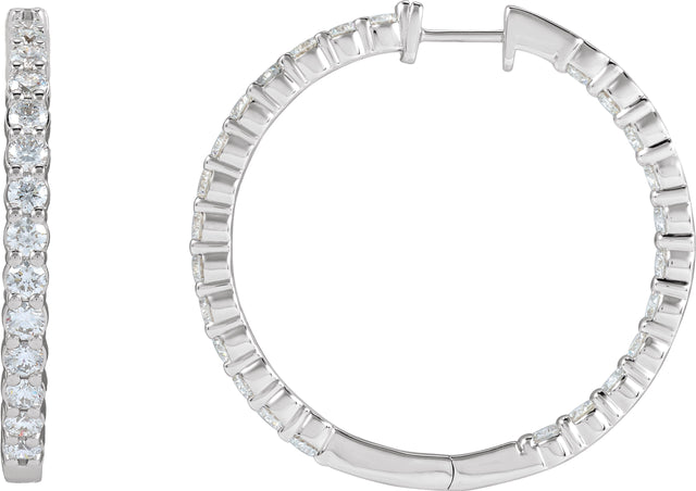 14K Gold Round Lab-Grown Diamond Inside-Outside Hoop Earrings – up to 1/2 CTW - White Gold