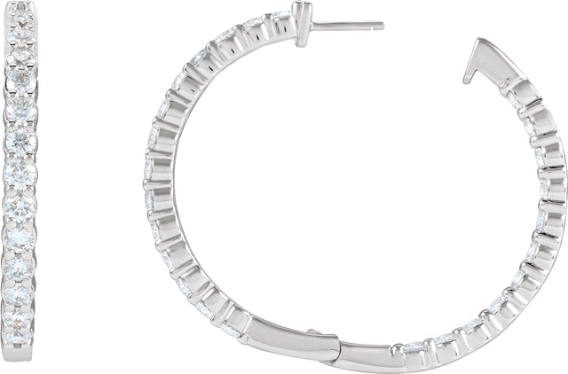 14K Gold Round Lab-Grown Diamond Inside-Outside Hoop Earrings – 1.5-3mm Stones - White Gold - view 4