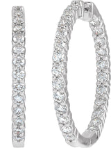 14K Gold Round Lab-Grown Diamond Inside-Outside Hoop Earrings – 1.5-3mm Stones - White Gold - view 2