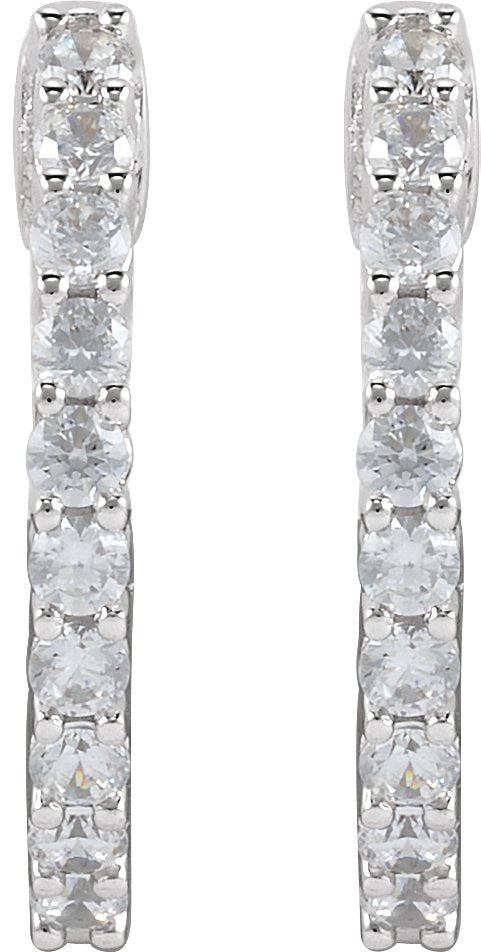 14K Gold Round Lab-Grown Diamond Inside-Outside Hoop Earrings – 1.5-3mm Stones - White Gold - view 3