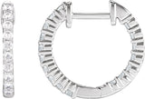 14K Gold Round Natural Diamond Inside-Outside Hoop Earrings – 1.5-3mm Stones - White Gold